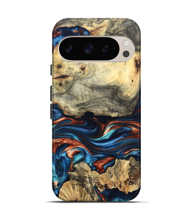 Pixel 9 Pro Wood Live Edge Phone Case - Monty (Teal & Gold, 819234)