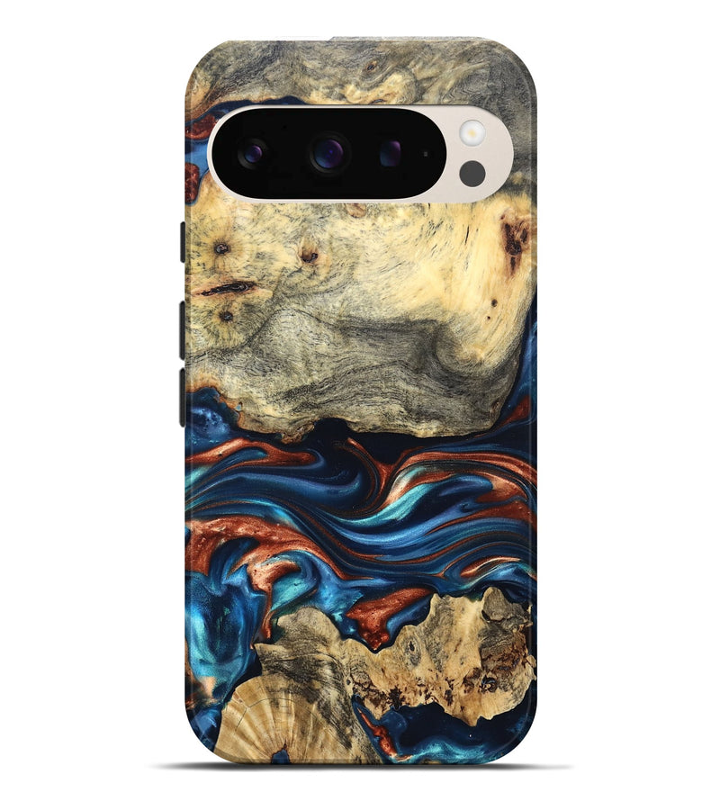 Pixel 9 Pro XL Wood Live Edge Phone Case - Monty (Teal & Gold, 819234)