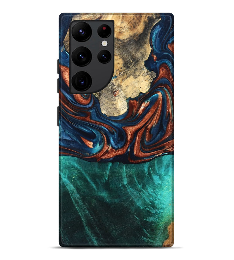 Galaxy S22 Ultra Wood Live Edge Phone Case - Marissa (Teal & Gold, 819239)