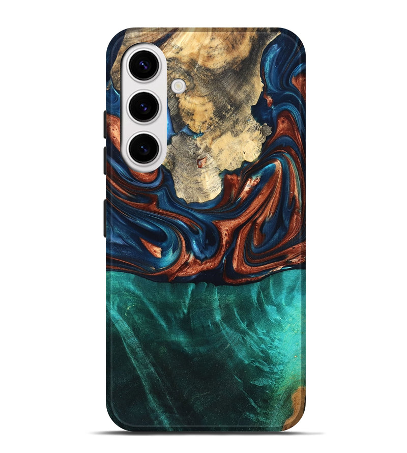 Galaxy S25 Plus Wood Live Edge Phone Case - Marissa (Teal & Gold, 819239)