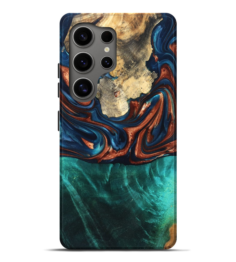 Galaxy S25 Ultra Wood Live Edge Phone Case - Marissa (Teal & Gold, 819239)