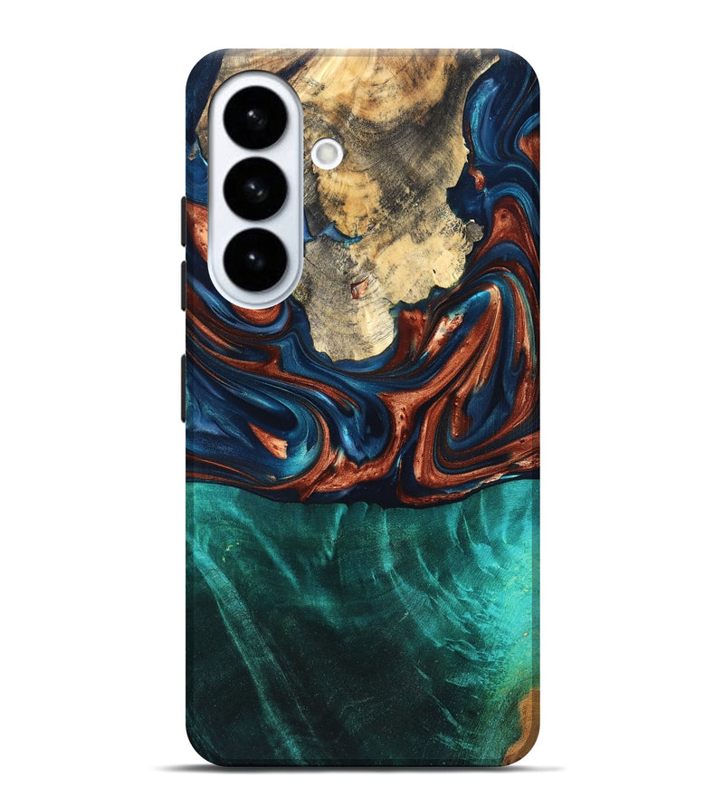 Galaxy S26 Plus Wood Live Edge Phone Case - Marissa (Teal & Gold, 819239)
