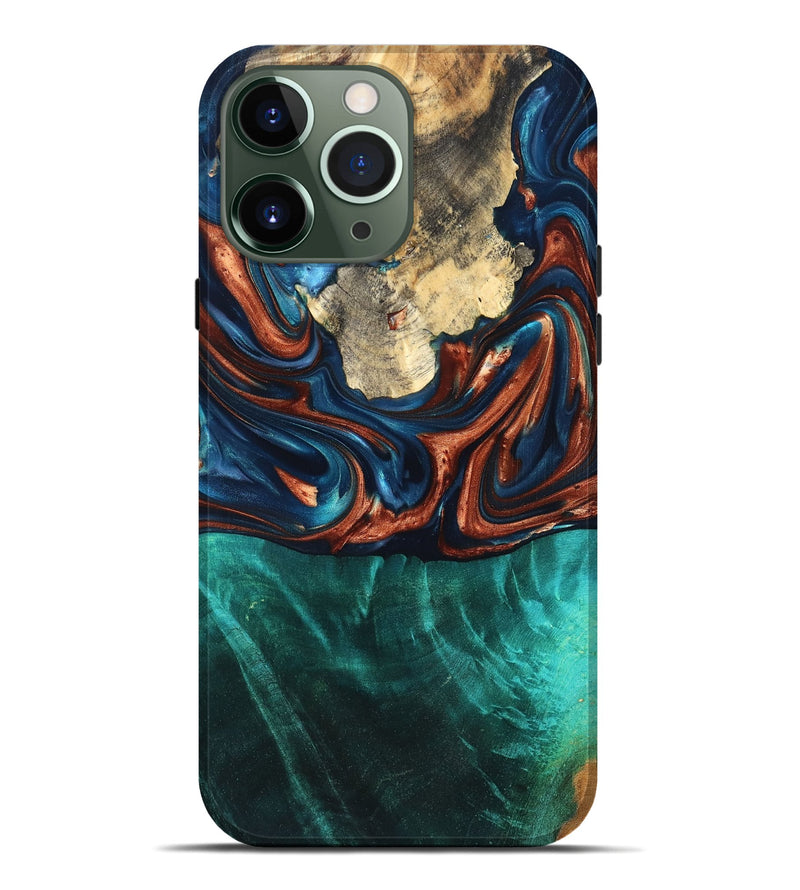 iPhone 13 Pro Max Wood Live Edge Phone Case - Marissa (Teal & Gold, 819239)