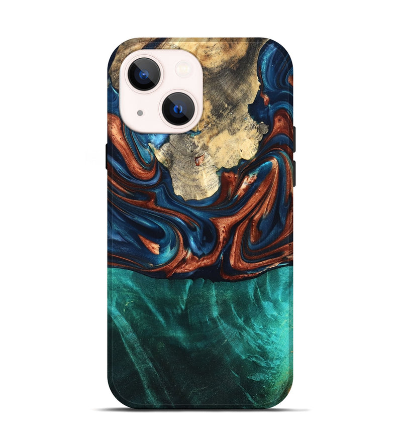 iPhone 14 Wood Live Edge Phone Case - Marissa (Teal & Gold, 819239)