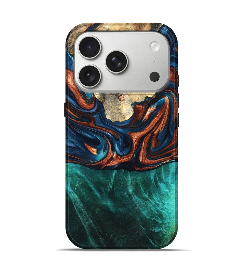 iPhone 17 Pro Wood Live Edge Phone Case - Marissa (Teal & Gold, 819239)