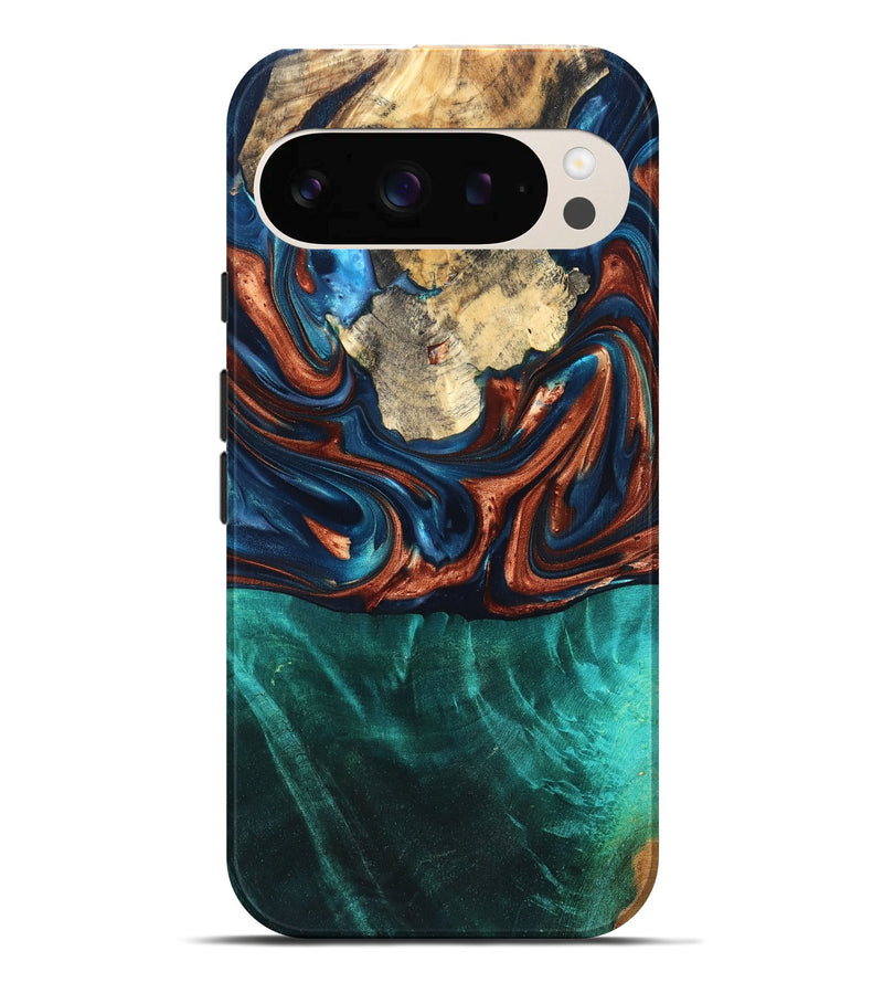 Pixel 10 Pro XL Wood Live Edge Phone Case - Marissa (Teal & Gold, 819239)