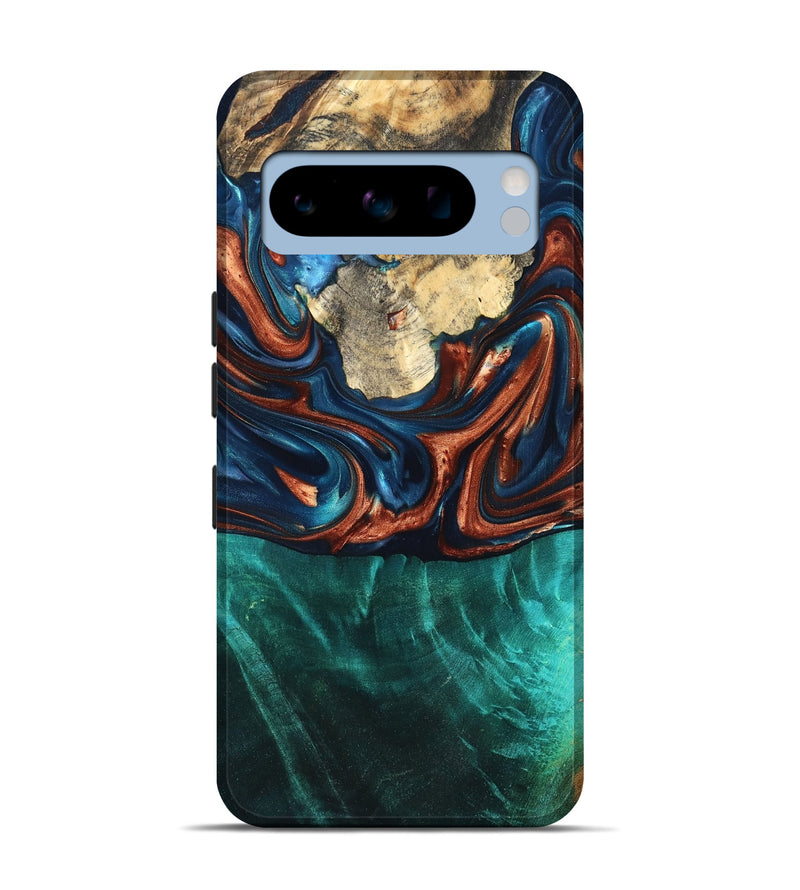 Pixel 8 Pro Wood Live Edge Phone Case - Marissa (Teal & Gold, 819239)