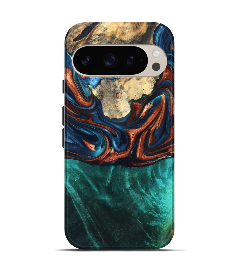 Pixel 9 Wood Live Edge Phone Case - Marissa (Teal & Gold, 819239)