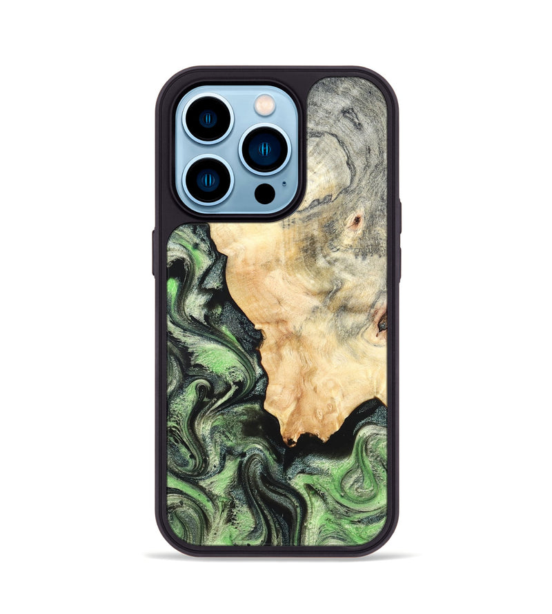 iPhone 14 Pro Wood Phone Case - Esther (Green, 819268)