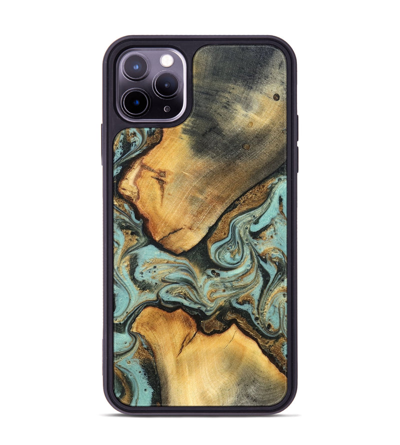 iPhone 11 Pro Max Wood Phone Case - Rollin (Teal & Gold, 819272)