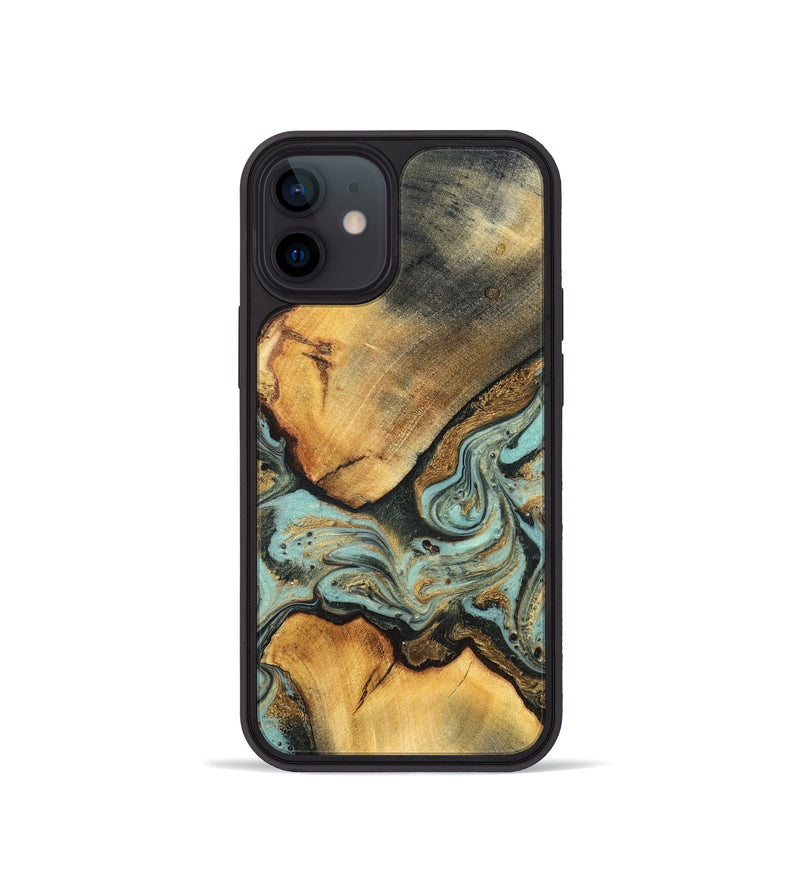 iPhone 12 mini Wood Phone Case - Rollin (Teal & Gold, 819272)