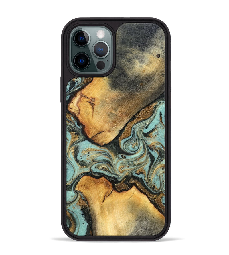 iPhone 12 Pro Max Wood Phone Case - Rollin (Teal & Gold, 819272)