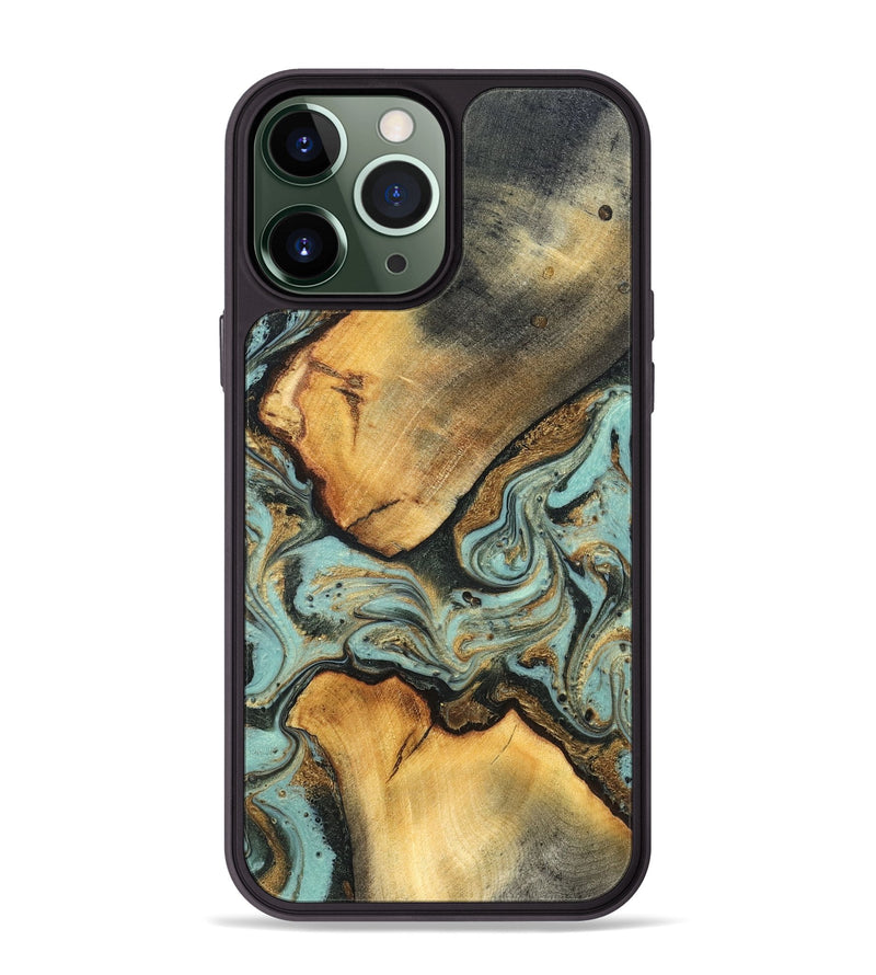 iPhone 13 Pro Max Wood Phone Case - Rollin (Teal & Gold, 819272)