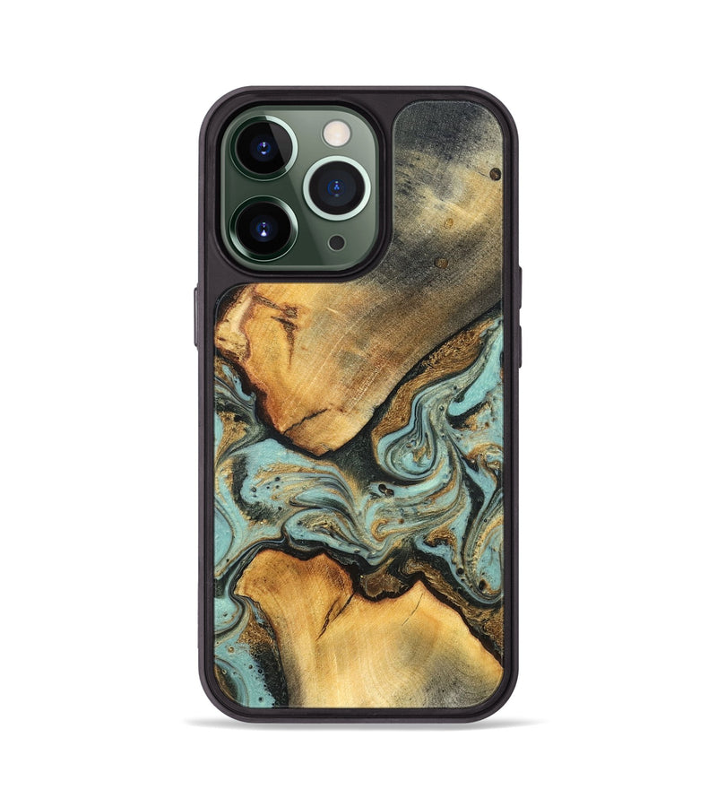 iPhone 13 Pro Wood Phone Case - Rollin (Teal & Gold, 819272)