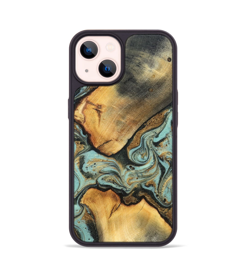 iPhone 14 Wood Phone Case - Rollin (Teal & Gold, 819272)
