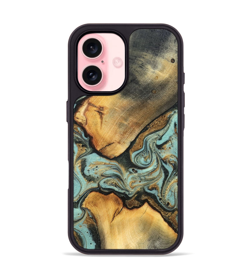 iPhone 16 Wood Phone Case - Rollin (Teal & Gold, 819272)