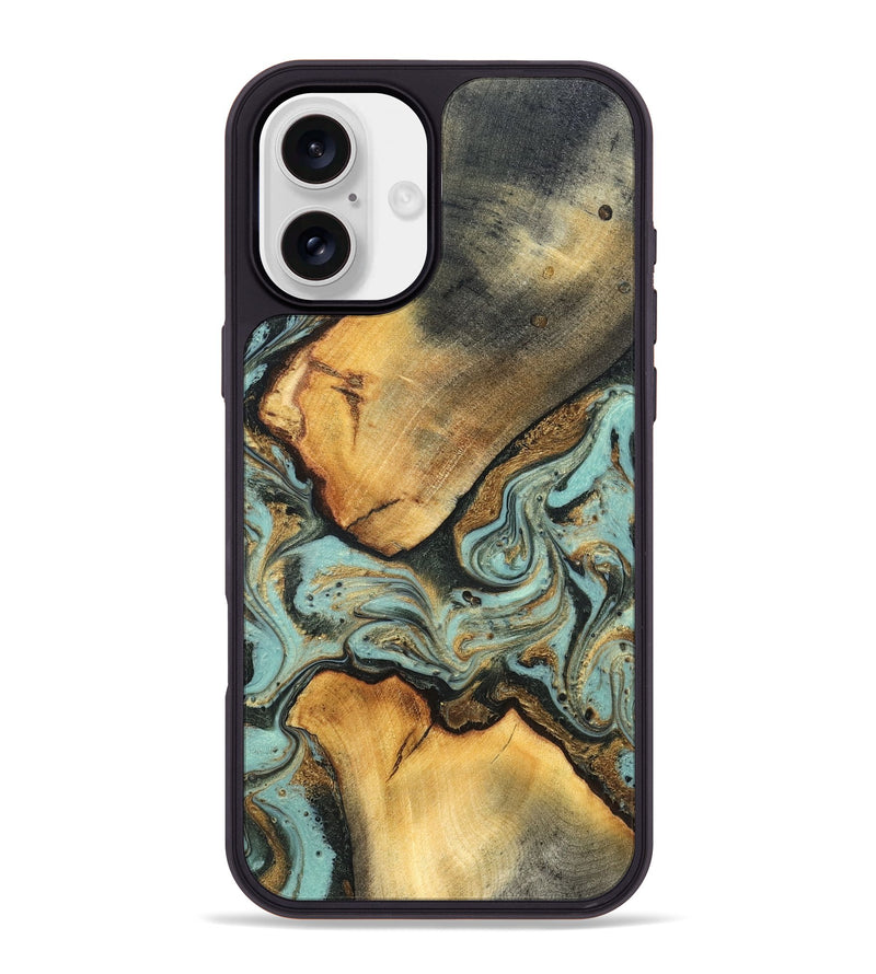 iPhone 16 Plus Wood Phone Case - Rollin (Teal & Gold, 819272)