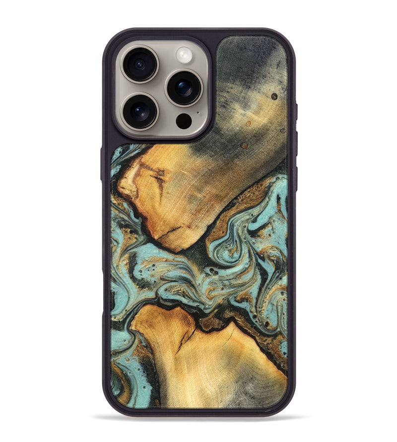iPhone 16 Pro Max Wood Phone Case - Rollin (Teal & Gold, 819272)