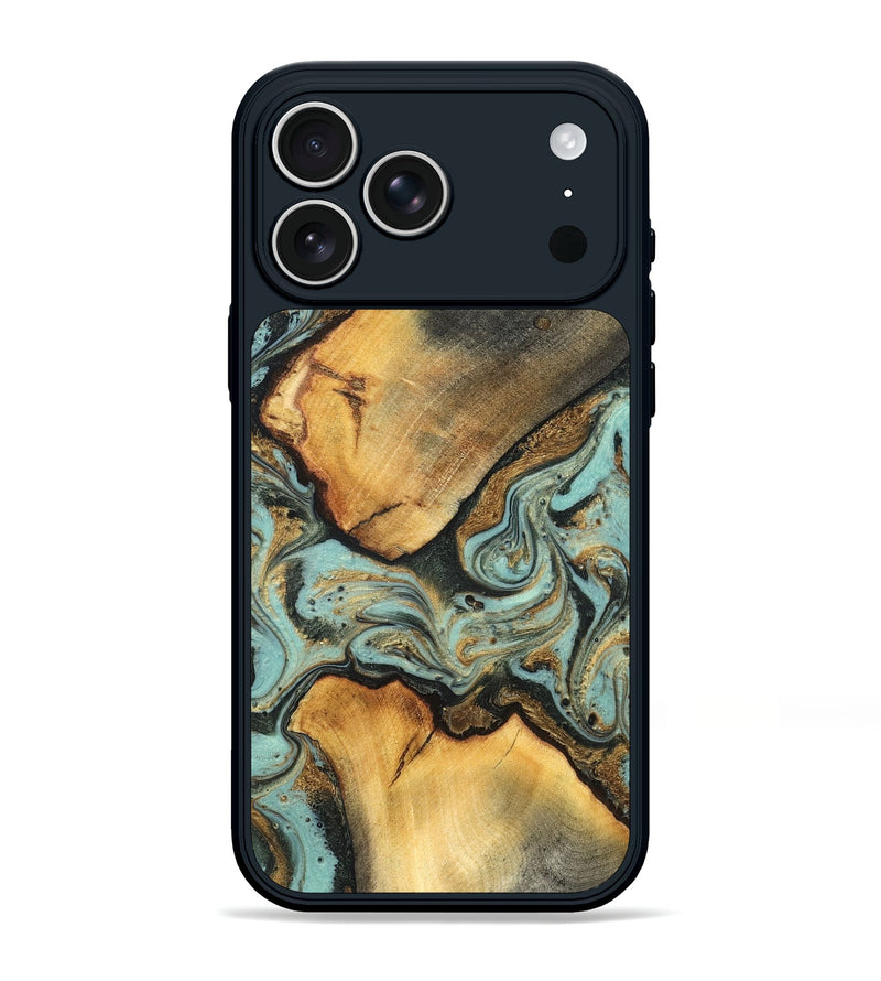 iPhone 17 Pro Max Wood Phone Case - Rollin (Teal & Gold, 819272)