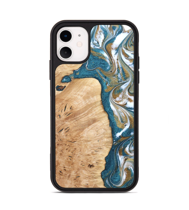 iPhone 11 Wood Phone Case - Maegan (Teal & Gold, 819273)