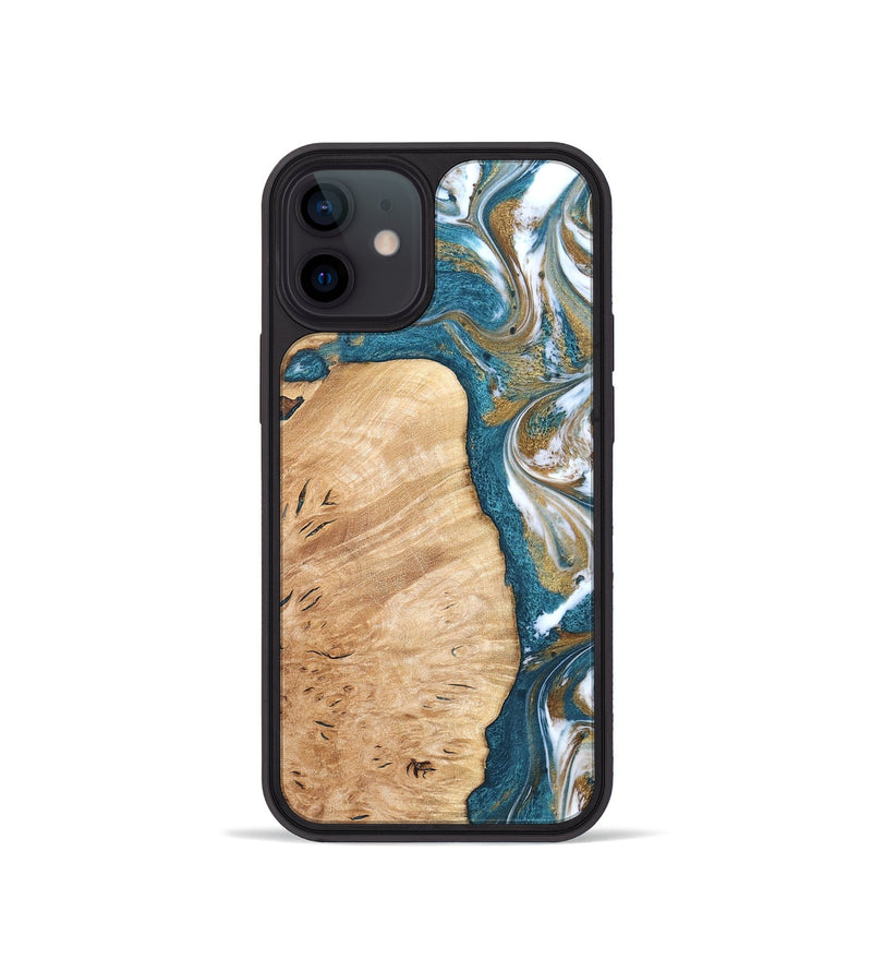 iPhone 12 mini Wood Phone Case - Maegan (Teal & Gold, 819273)