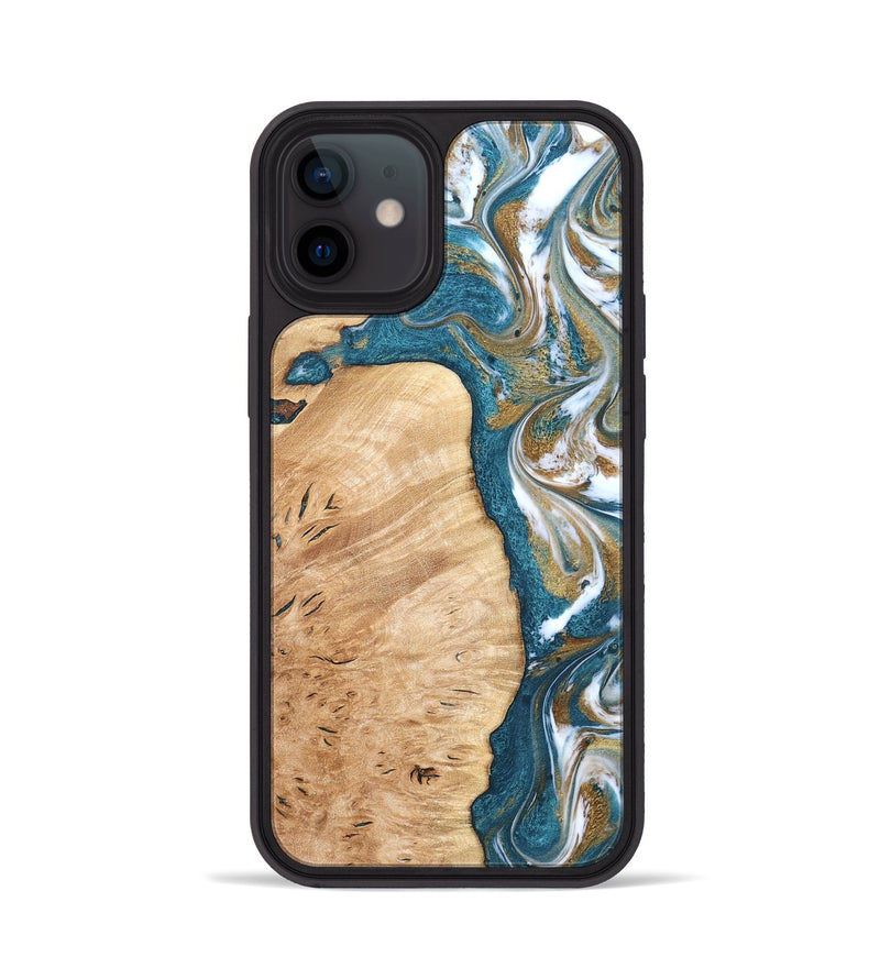 iPhone 12 Wood Phone Case - Maegan (Teal & Gold, 819273)