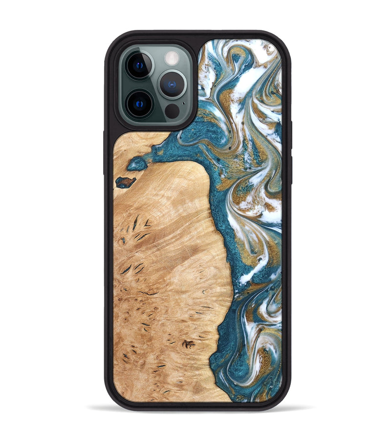 iPhone 12 Pro Max Wood Phone Case - Maegan (Teal & Gold, 819273)