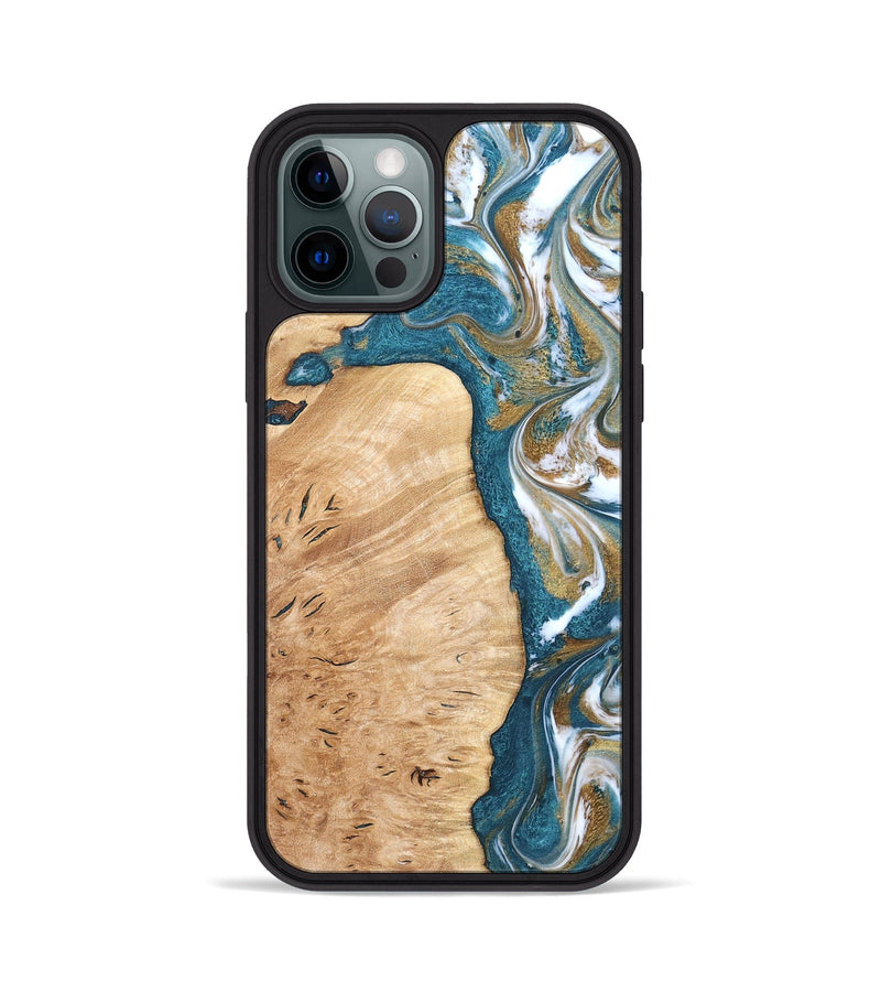 iPhone 12 Pro Wood Phone Case - Maegan (Teal & Gold, 819273)