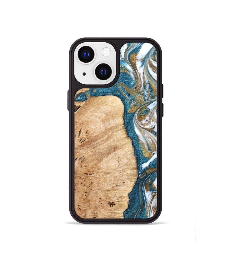 iPhone 13 mini Wood Phone Case - Maegan (Teal & Gold, 819273)