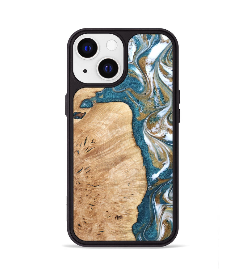 iPhone 13 Wood Phone Case - Maegan (Teal & Gold, 819273)