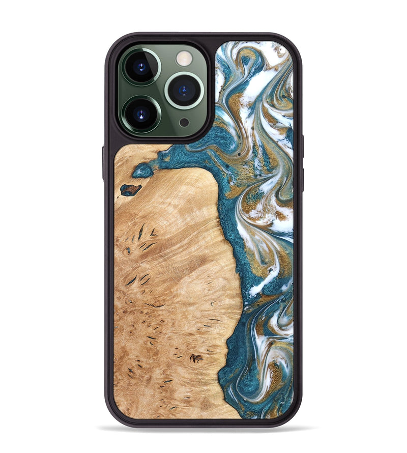 iPhone 13 Pro Max Wood Phone Case - Maegan (Teal & Gold, 819273)