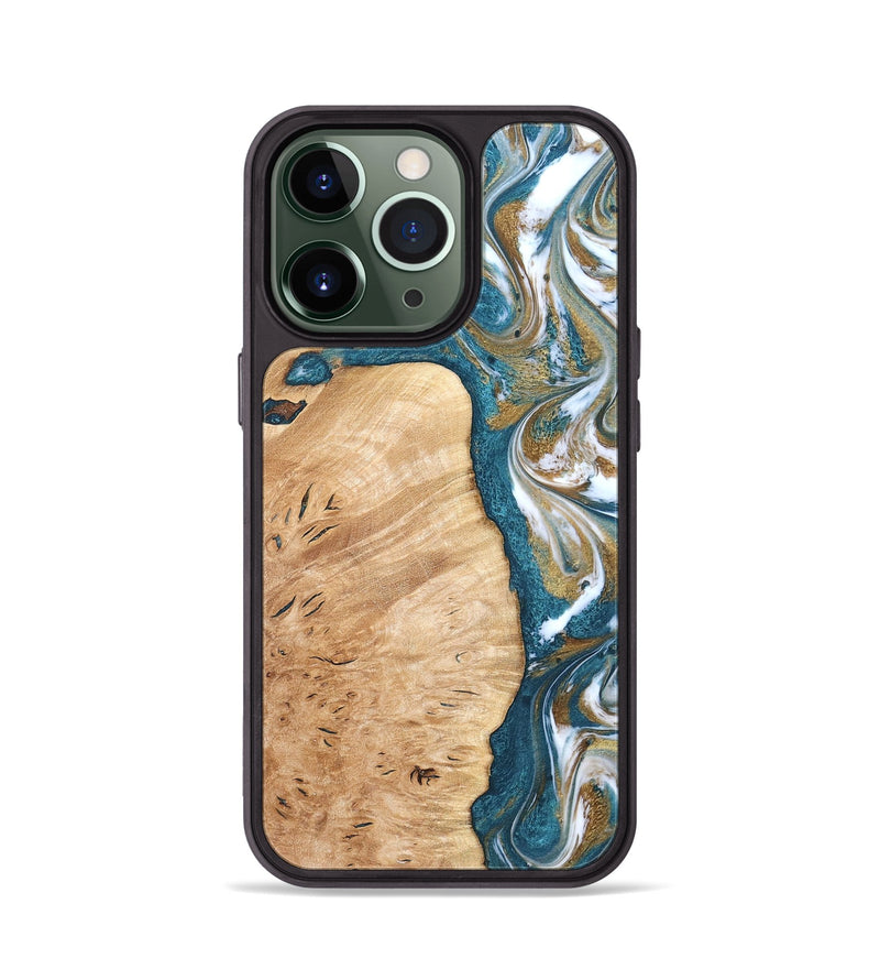 iPhone 13 Pro Wood Phone Case - Maegan (Teal & Gold, 819273)