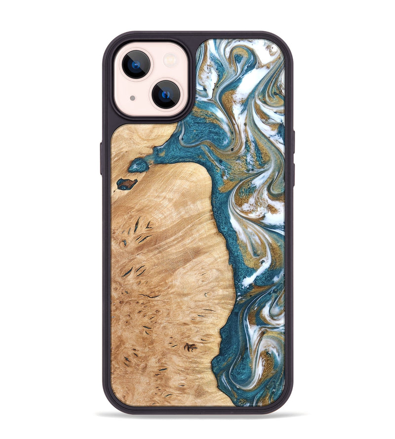 iPhone 14 Plus Wood Phone Case - Maegan (Teal & Gold, 819273)