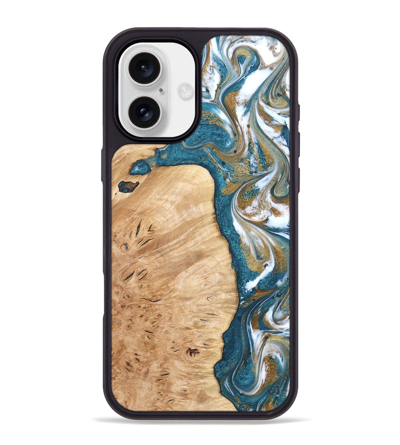 iPhone 16 Plus Wood Phone Case - Maegan (Teal & Gold, 819273)