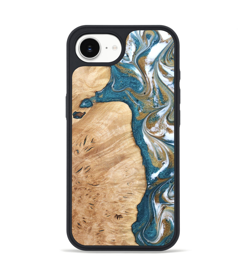 iPhone 16e Wood Phone Case - Maegan (Teal & Gold, 819273)