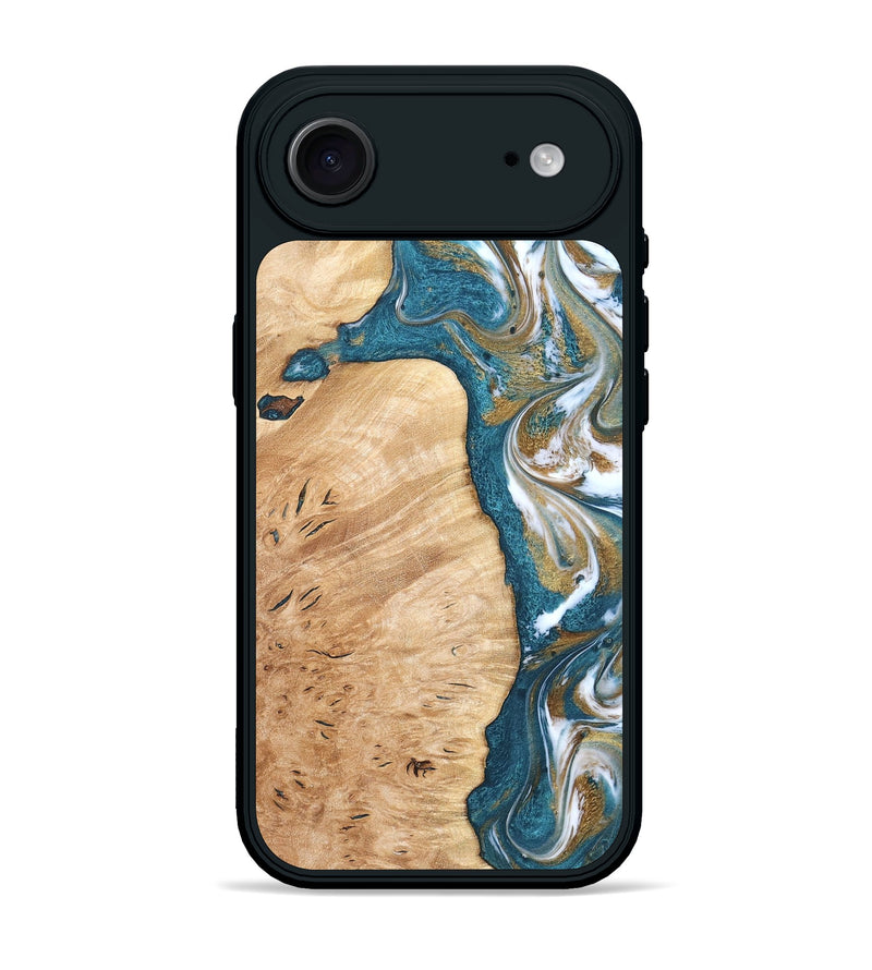 iPhone 17 Air Wood Phone Case - Maegan (Teal & Gold, 819273)