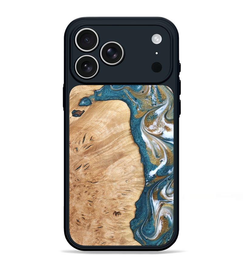 iPhone 17 Pro Max Wood Phone Case - Maegan (Teal & Gold, 819273)