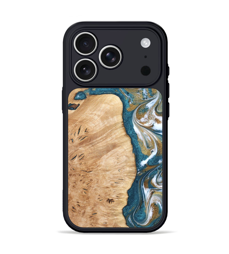 iPhone 17 Pro Wood Phone Case - Maegan (Teal & Gold, 819273)