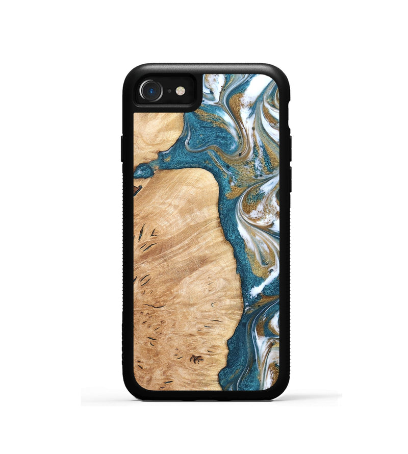 iPhone SE Wood Phone Case - Maegan (Teal & Gold, 819273)