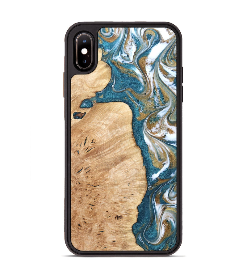 iPhone Xs Max Wood Phone Case - Maegan (Teal & Gold, 819273)
