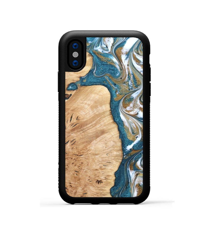 iPhone Xs Wood Phone Case - Maegan (Teal & Gold, 819273)