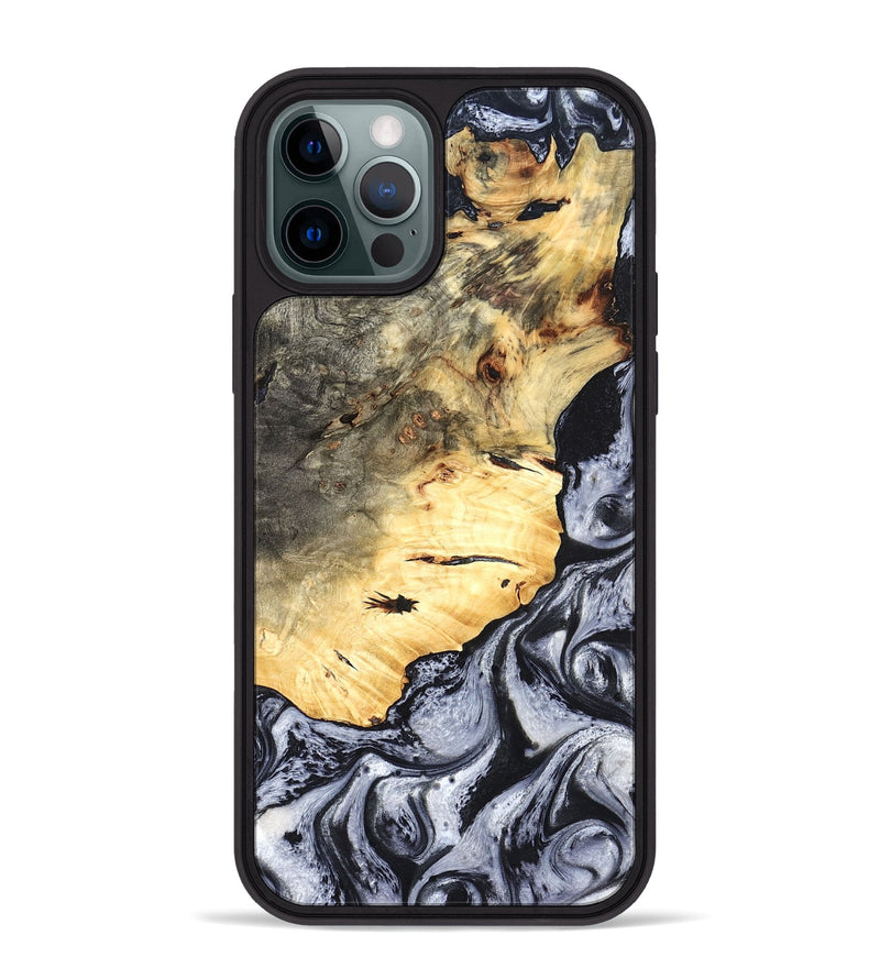 iPhone 12 Pro Max Wood Phone Case - Theron (Black & White, 819281)