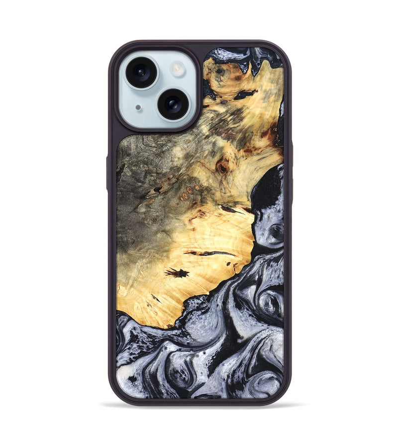 iPhone 15 Wood Phone Case - Theron (Black & White, 819281)