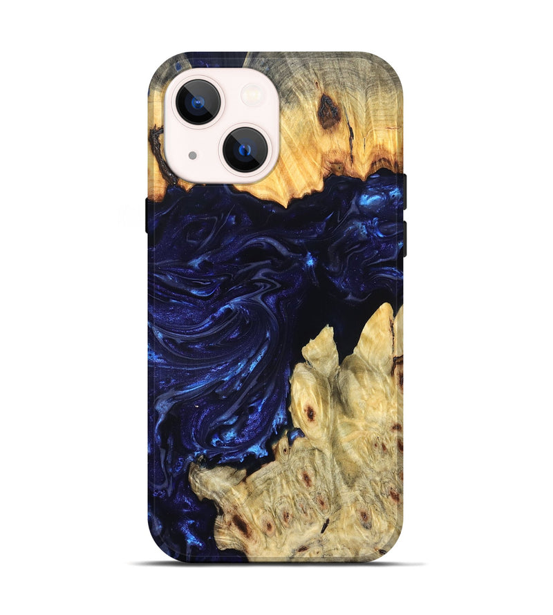 iPhone 14 Wood Live Edge Phone Case - Cathryn (Blue, 819322)