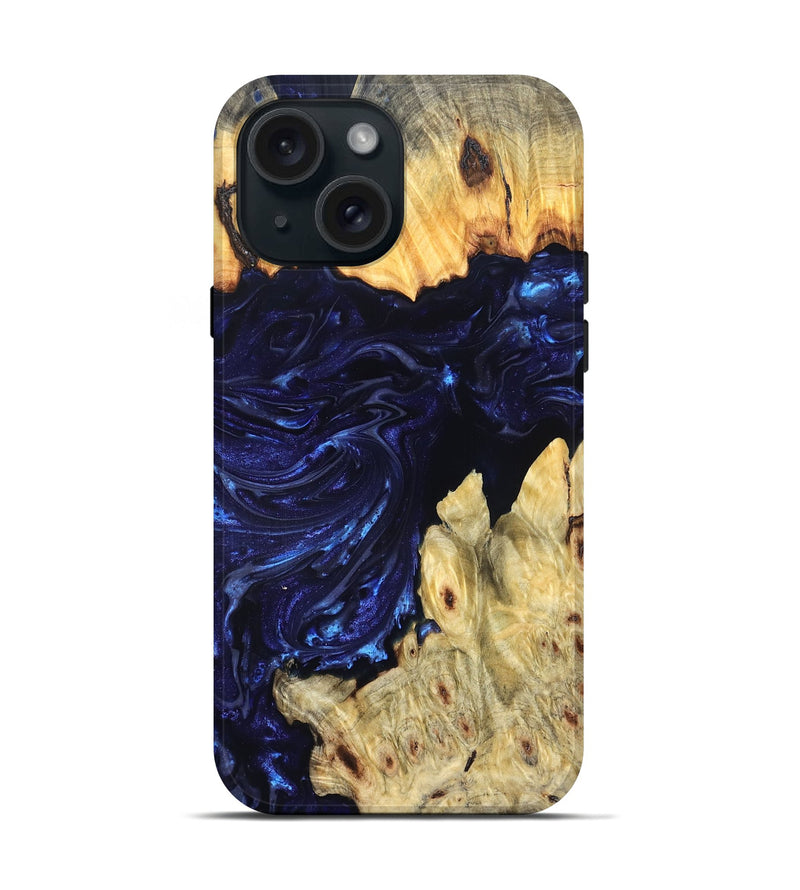 iPhone 15 Wood Live Edge Phone Case - Cathryn (Blue, 819322)