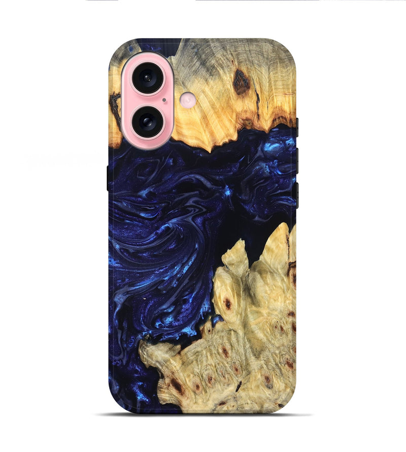 iPhone 16 Wood Live Edge Phone Case - Cathryn (Blue, 819322)