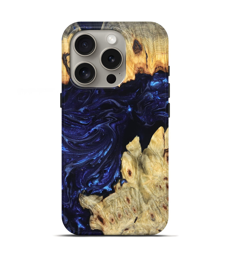 iPhone 16 Pro Wood Live Edge Phone Case - Cathryn (Blue, 819322)