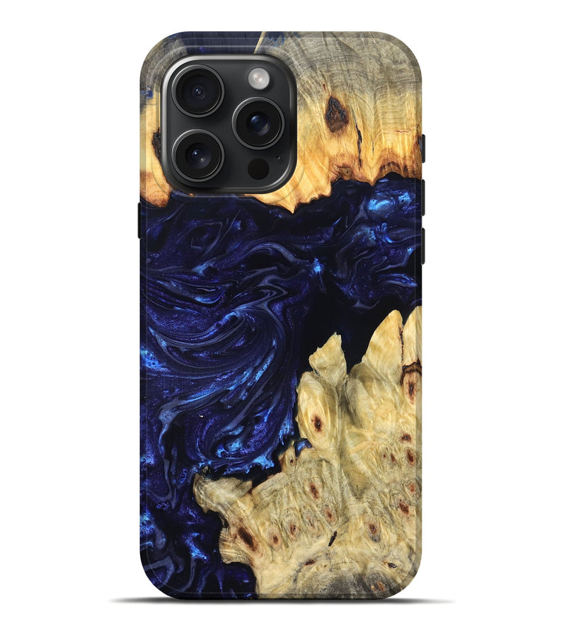 iPhone 16 Pro Max Wood Live Edge Phone Case - Cathryn (Blue, 819322)