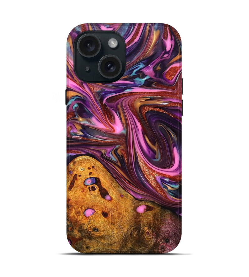 iPhone 15 Wood Live Edge Phone Case - Aya (Red, 819327)
