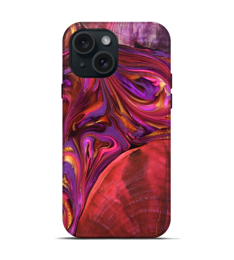 iPhone 15 Wood Live Edge Phone Case - Dane (Red, 819337)